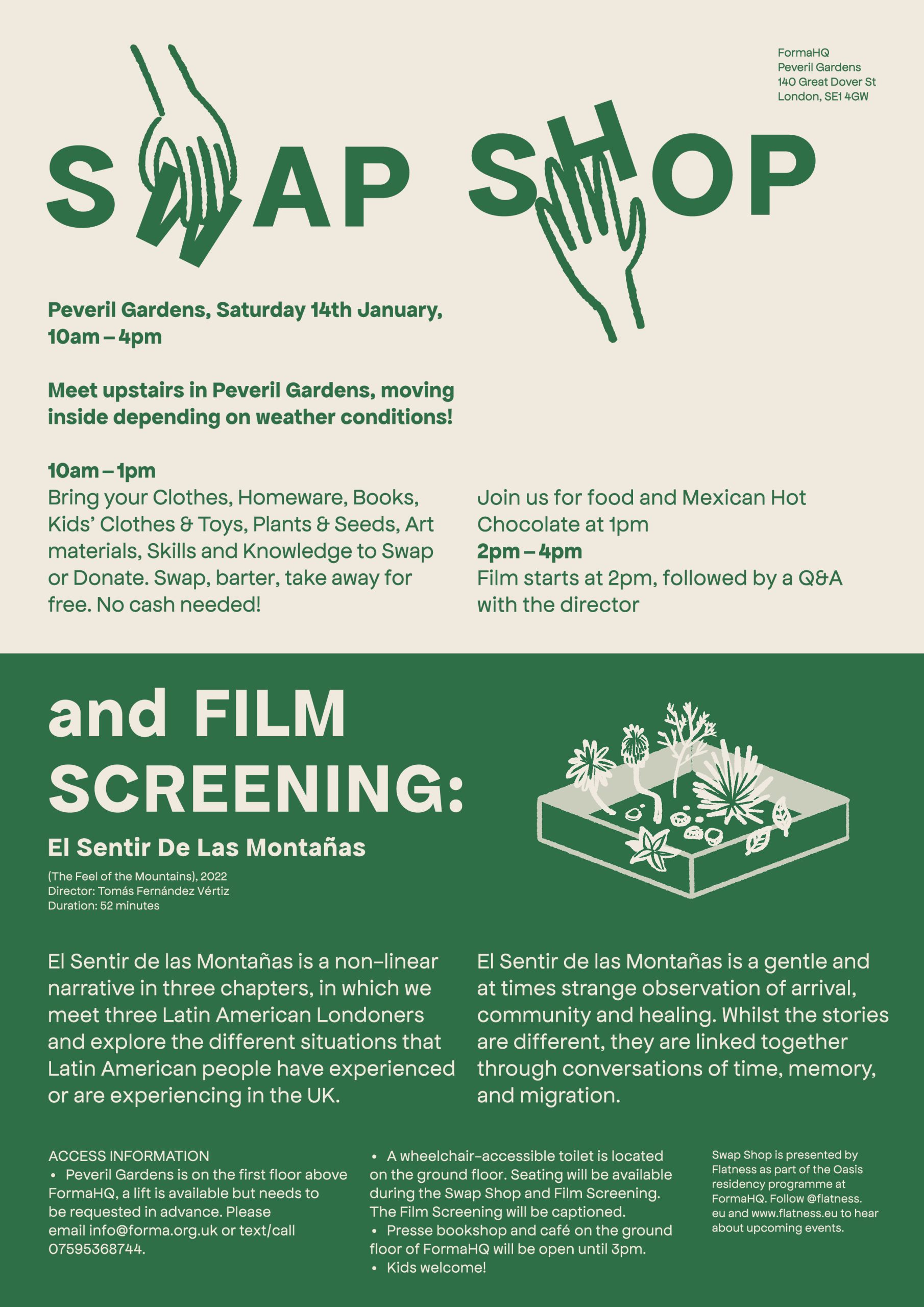 swap shop and screening poster with details of event
